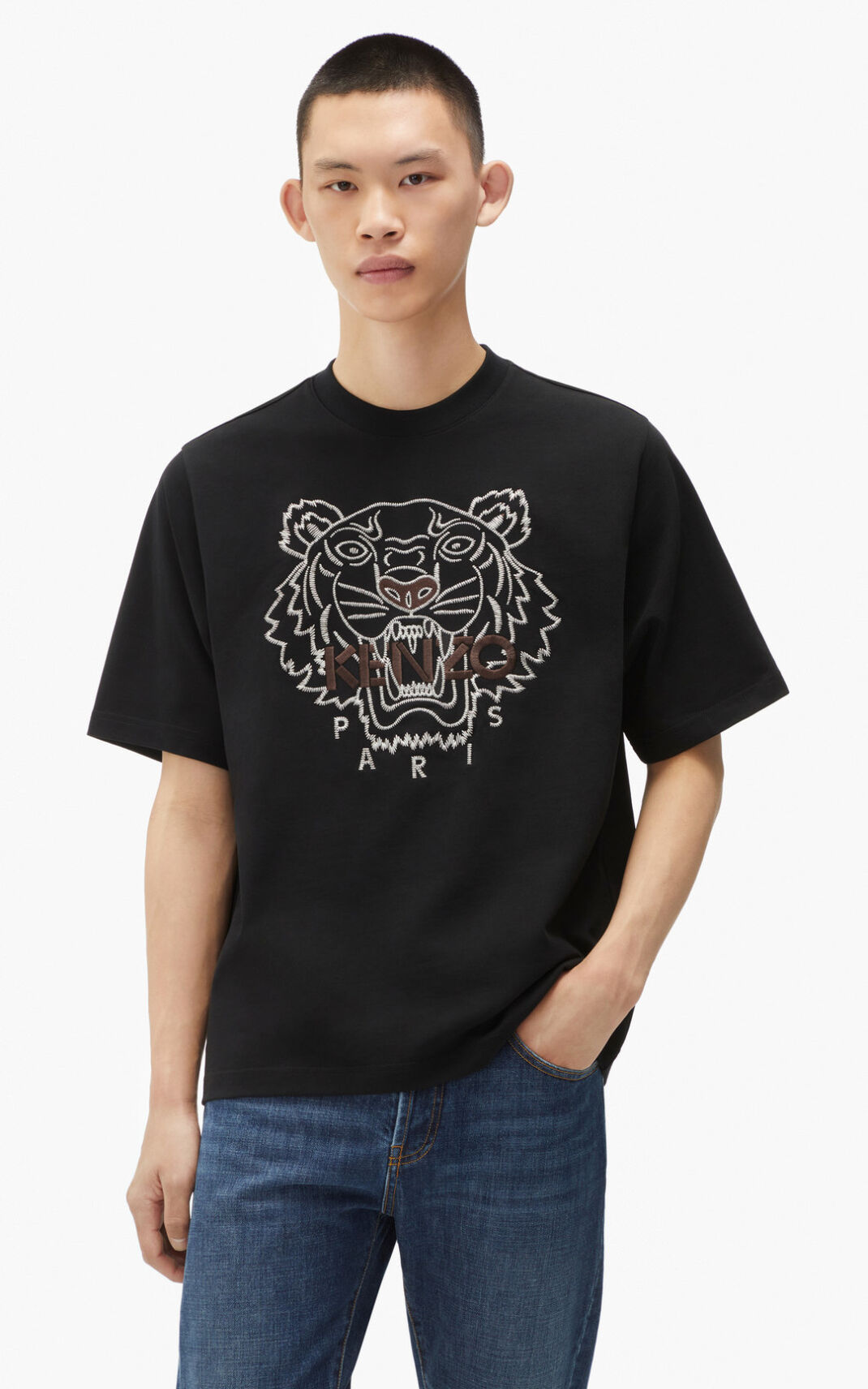 Kenzo Loose fitting Tiger Moška Majice Črna SI-8586535